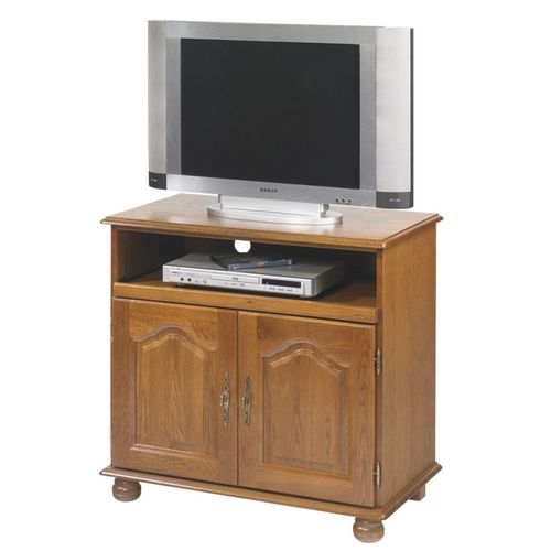 Meuble TV 32 Pouces Chêne Plateau Pivotant Et Coulissant L 82 H 77 P 46.5 Cm