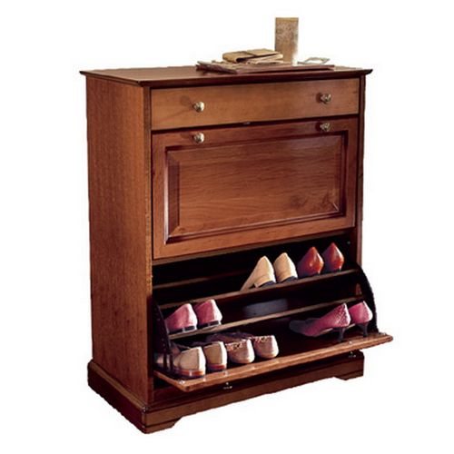 Meuble Chaussures Merisier 24 Paires 2 Abattants 1 Tiroir L 82.4 H 102.9 P 41 Cm