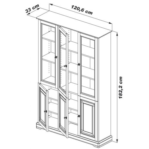 Bibliothèque Merisier 6 Portes 12 Niches L 120.6 H 182.2 P 33 Cm