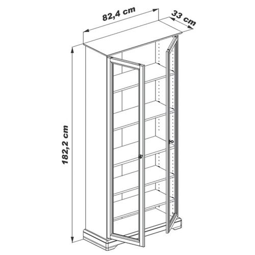 Vitrine 2 Portes Vitrées Merisier 5 Etagères 6 Niches L 82.4 H 182.2 P 33 Cm