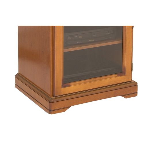 Rack Hifi Merisier 1 Porte Vitrée Dessus Relevable 5 Niches L 57 H 107 P 46.5 Cm