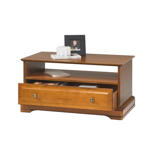 Table Basse Merisier 1 Tiroir 2 Faces Traversant 1 Niche L 82.4 H 41.6 P 46.5 Cm