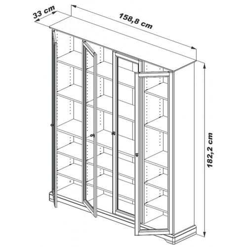 Bibliothèque 4 Portes Vitrées Merisier 18 Niches L 158.8 H 182.2 P 33 Cm
