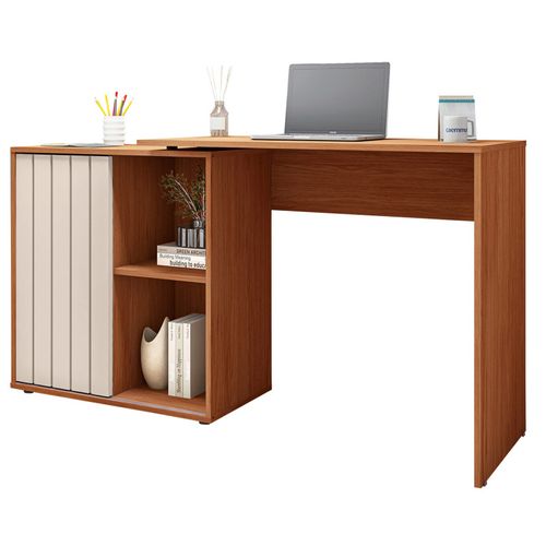 Bureau D'angle Miel Et Blanc Armoirette 1 Porte 3 Niches L 139.9 H 75 P 45.1 Cm