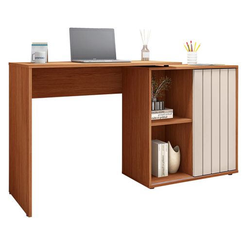 Bureau D'angle Miel Et Blanc Armoirette 1 Porte 3 Niches L 139.9 H 75 P 45.1 Cm