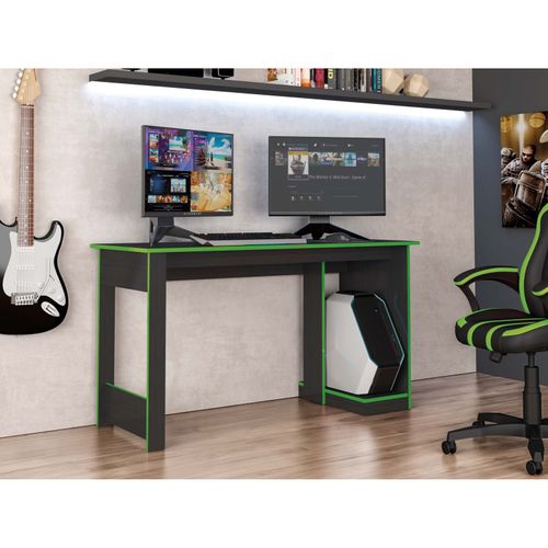 Bureau Gamer Noir Chants Verts 1 Caisson Uc L 136 H 75 P 54 Cm