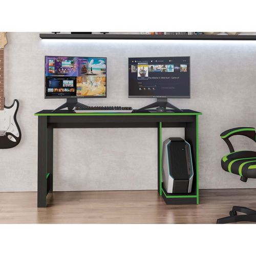 Bureau Gamer Noir Chants Verts 1 Caisson Uc L 136 H 75 P 54 Cm