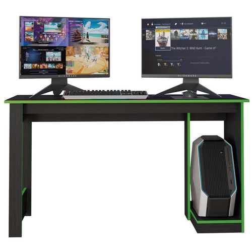 Bureau Gamer Noir Chants Verts 1 Caisson Uc L 136 H 75 P 54 Cm