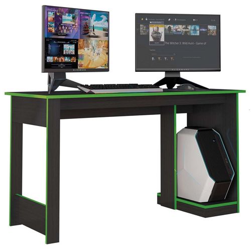 Bureau Gamer Noir Chants Verts 1 Caisson Uc L 136 H 75 P 54 Cm