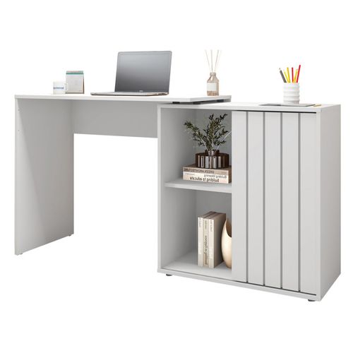 Bureau D'angle Blanc Armoirette 1 Porte 3 Niches L 139.9 H 75 P 45.1 Cm