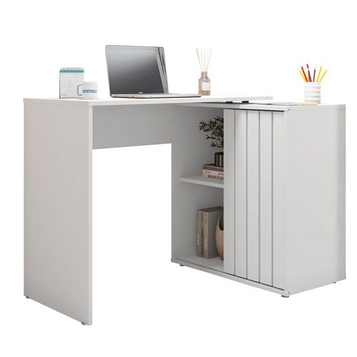 Bureau D'angle Blanc Armoirette 1 Porte 3 Niches L 139.9 H 75 P 45.1 Cm