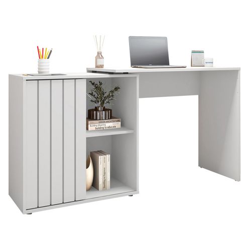 Bureau D'angle Blanc Armoirette 1 Porte 3 Niches L 139.9 H 75 P 45.1 Cm