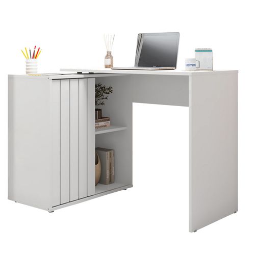 Bureau D'angle Blanc Armoirette 1 Porte 3 Niches L 139.9 H 75 P 45.1 Cm