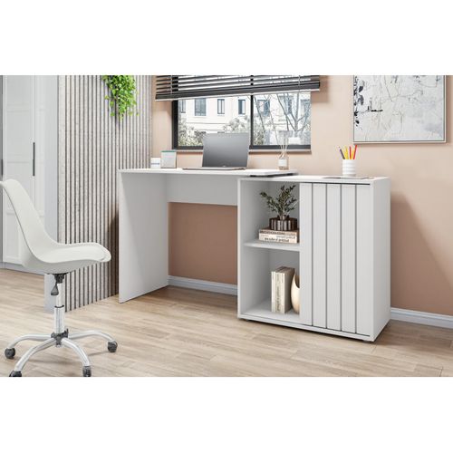 Bureau D'angle Blanc Armoirette 1 Porte 3 Niches L 139.9 H 75 P 45.1 Cm