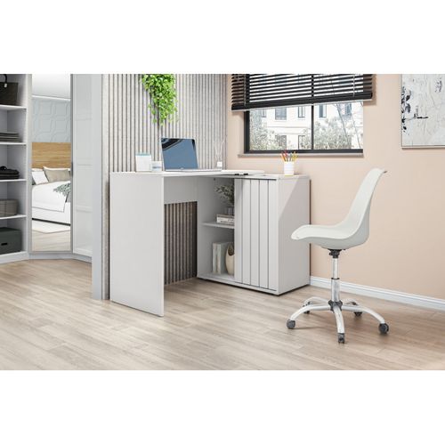 Bureau D'angle Blanc Armoirette 1 Porte 3 Niches L 139.9 H 75 P 45.1 Cm
