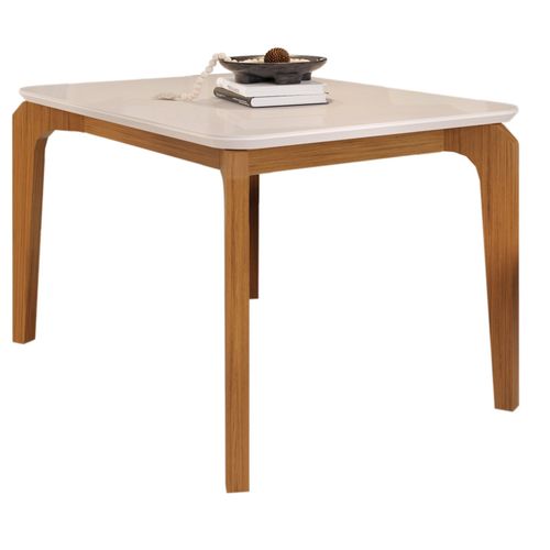Table à Manger 4-6 Personnes Chêne Et Blanc Dessus Verre L 136 H 80 P 90 Cm