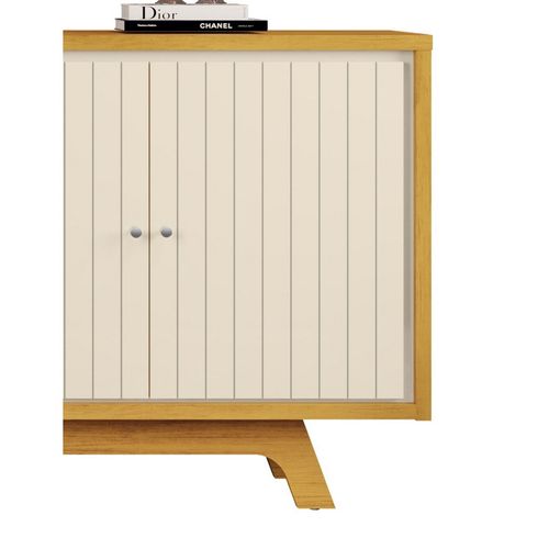 Buffet 4 Portes Miel Et Blanc Ecru 4 Niches L 180 H 80.5 P 35.7 Cm