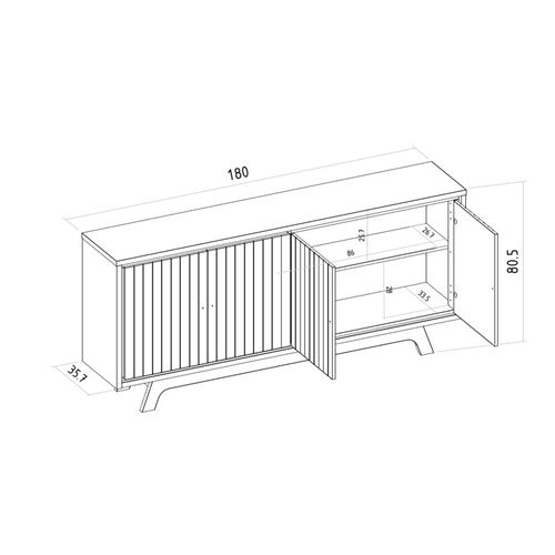 Buffet 4 Portes Miel Et Blanc Ecru 4 Niches L 180 H 80.5 P 35.7 Cm