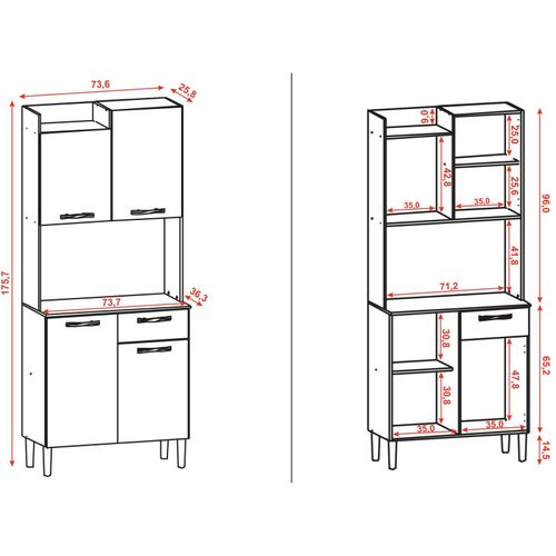 Buffet De Cuisine 4 Portes 1 Tiroir Chêne Et Blanc L 73.6 H 175.7 P 36.3 Cm