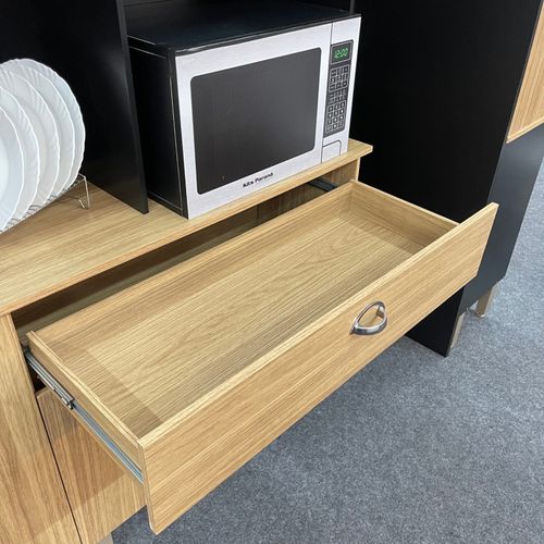 Buffet De Cuisine 8 Portes 1 Tiroir 10 Niches Chêne Et Noir L 182.8 H 205 P 39.3 Cm