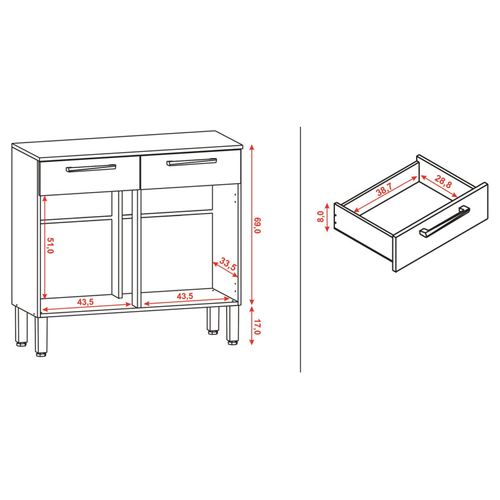 Buffet Bas Meuble Cuisine 2 Portes 2 Tiroirs Chêne Et Gris L 90.9 H 86 P 36.3 Cm