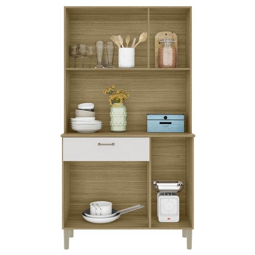 Buffet De Cuisine 6 Portes 1 Tiroir Chêne Et Blanc 5 Niches L92 H170.5 P36.3 Cm
