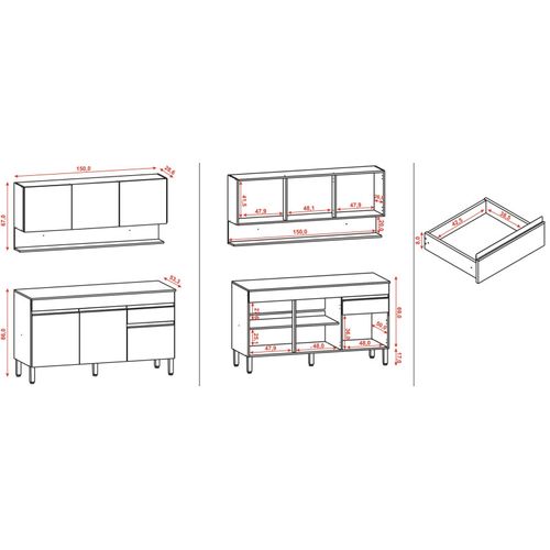 Cuisine Equipée 6 Portes 1 Tiroir Chêne Et Blanc L 150 H 200 P 53.3 Cm