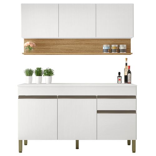 Cuisine Equipée 6 Portes 1 Tiroir Chêne Et Blanc L 150 H 200 P 53.3 Cm