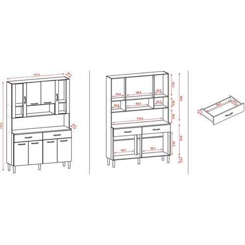 Buffet De Cuisine 8 Portes 2 Tiroirs Chêne Et Blanc L 121.4 H 173.5 P 36.3 Cm