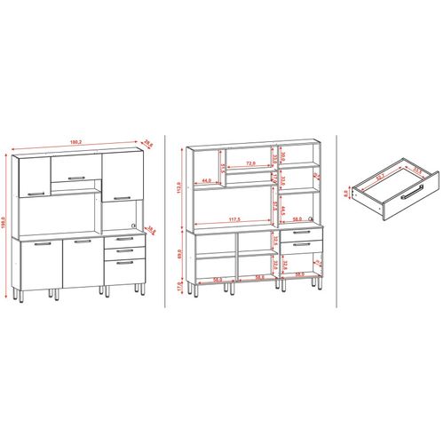 Buffet De Cuisine 6 Portes 2 Tiroirs Chêne Et Blanc L 180.2 H 198 P 38.8 Cm