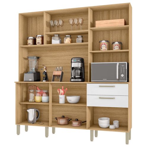 Buffet De Cuisine 6 Portes 2 Tiroirs Chêne Et Blanc L 180.2 H 198 P 38.8 Cm