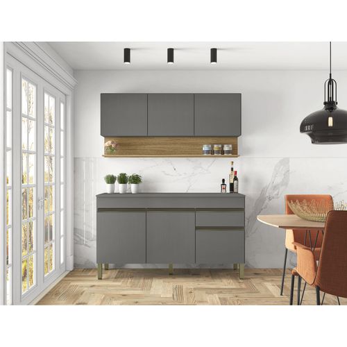 Cuisine Equipée 6 Portes 1 Tiroir Chêne Et Gris L 120 H 200 P 53.3 Cm