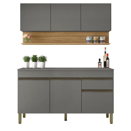 Cuisine Equipée 6 Portes 1 Tiroir Chêne Et Gris L 120 H 200 P 53.3 Cm