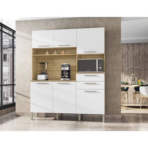 Buffet De Cuisine 6 Portes 2 Tiroirs Chêne Et Blanc L 160.7 H 196 P 38.8 Cm