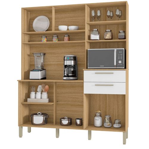 Buffet De Cuisine 6 Portes 2 Tiroirs Chêne Et Blanc L 160.7 H 196 P 38.8 Cm