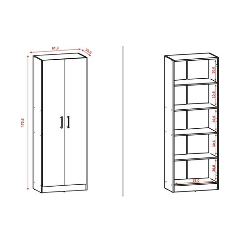 Armoire 2 Portes Chêne Et Blanc 5 Niches L 61 H 170.6 P 35.3 Cm