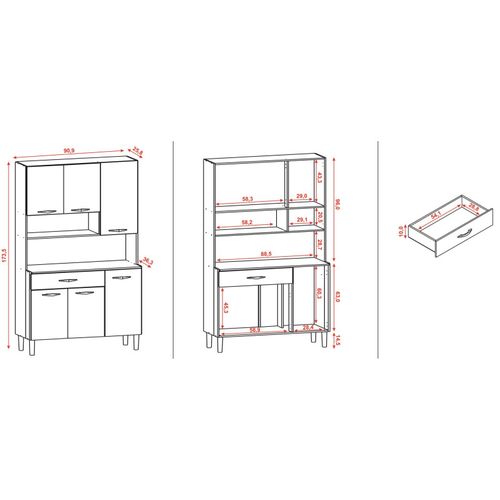 Buffet De Cuisine 6 Portes 1 Tiroir Chêne Taupe 7 Niches L 90.9 H173.5 P 36.3 Cm