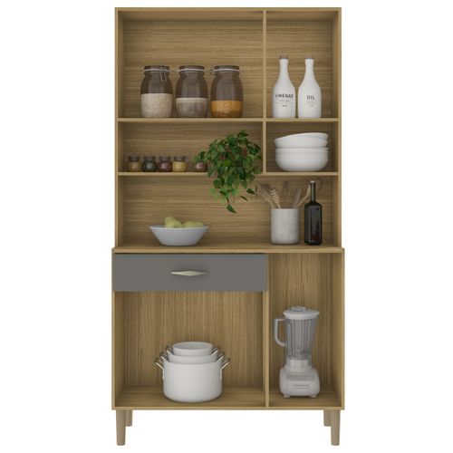 Buffet De Cuisine 6 Portes 1 Tiroir Chêne Et Gris 7 Niches L 90.9 H 173.5 P 36.3 Cm