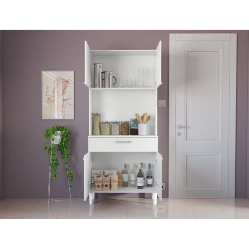 Buffet De Cuisine 4 Portes 1 Tiroir Blanc 3 Niches L 80 H 180 P 36.3 Cm