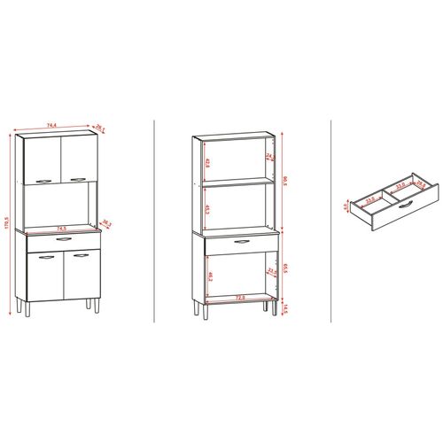 Buffet De Cuisine 4 Portes 1 Tiroir Chêne Et Blanc L 74.5 H 170.5 P 36.3 Cm