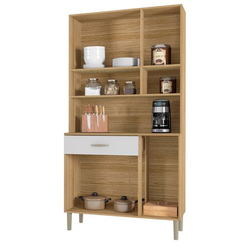 Buffet De Cuisine 6 Portes 1 Tiroir Chêne Et Blanc L 90.9 H 173.5 P 36.3 Cm