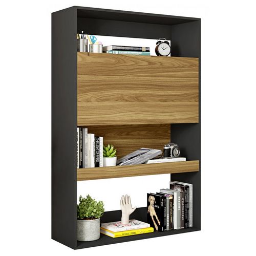 Meuble Secrétaire - Bar Noir Et Chêne 4 Niches L 90 H 140.5 P 36 Cm
