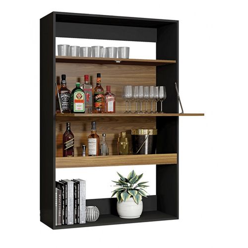 Meuble Secrétaire - Bar Noir Et Chêne 4 Niches L 90 H 140.5 P 36 Cm