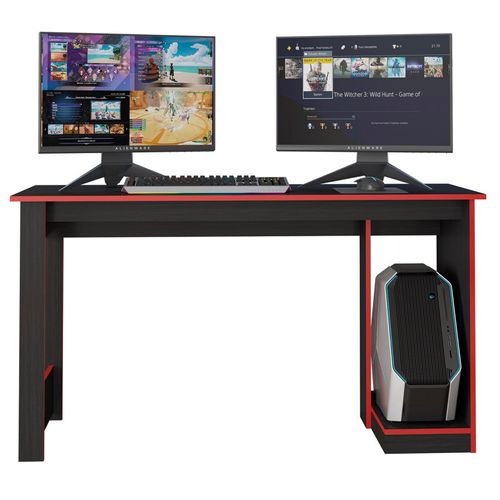 Bureau Gamer Noir Chants Rouges 1 Caisson Uc L 136 H 75 P 54 Cm