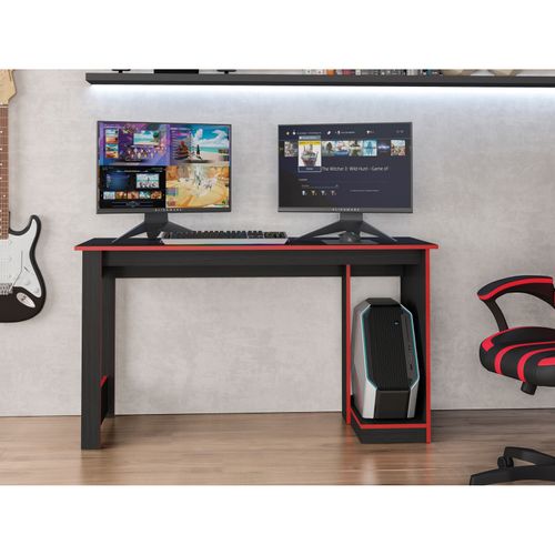 Bureau Gamer Noir Chants Rouges 1 Caisson Uc L 136 H 75 P 54 Cm