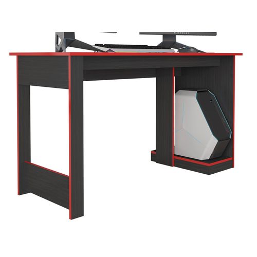 Bureau Gamer Noir Chants Rouges 1 Caisson Uc L 136 H 75 P 54 Cm
