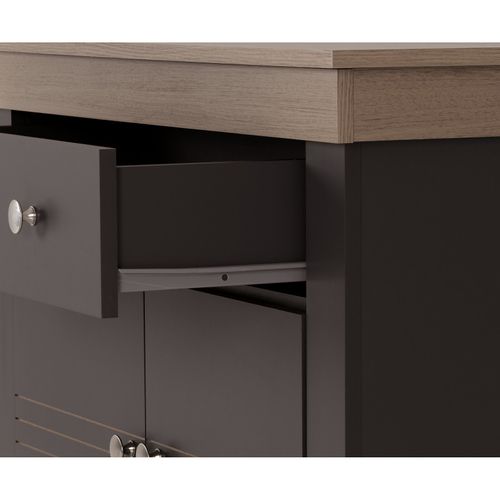 Buffet Bas 2 Portes 1 Tiroir Chêne Et Gris Corniche L 88 H 81.5 P 39.7 Cm