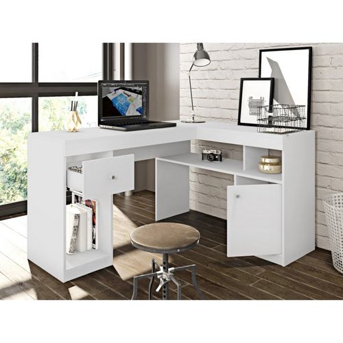 Bureau D'angle Blanc Avec Caisson Et Rangements L 137.2 H 75.5 P 111.6 Cm