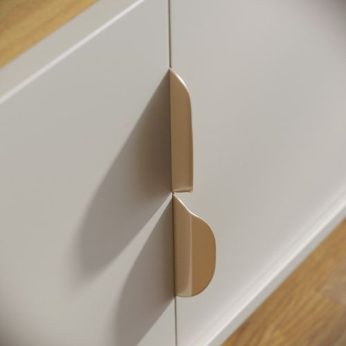 Meuble TV 75 Pouces Blanc Grisé Et Chêne 4 Portes 8 Niches Roulettes L 200 H 55 P 38 Cm