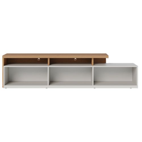 Meuble TV Bar 70 Pouces Chêne Et Blanc Grisé 3 Portes 6 Niches L 210 H 50.6 P 45.3 Cm